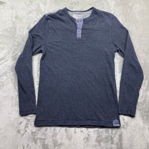 BKE Vintage Mens Long Sleeve Henley Shirt Navy Blue Athletic Fit‎ Size Large